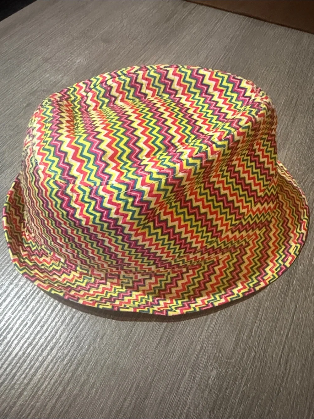 Kids Zigzag Pattern Trilby Hat in Yellow, Pink & Green